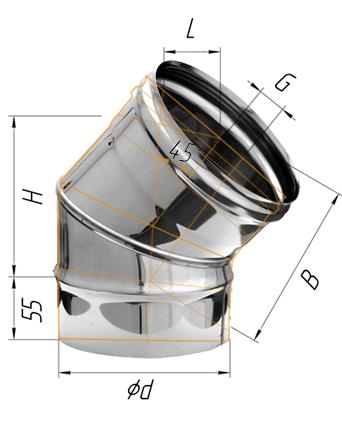 Колено Феррум угол 135° нержавеющее (430/0,5 мм) ф120