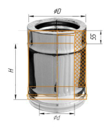 Дымоход Феррум утепленный нержавеющий (430/0,5мм)/зеркальный нержавеющий ф250/350 L=0,25м по воде